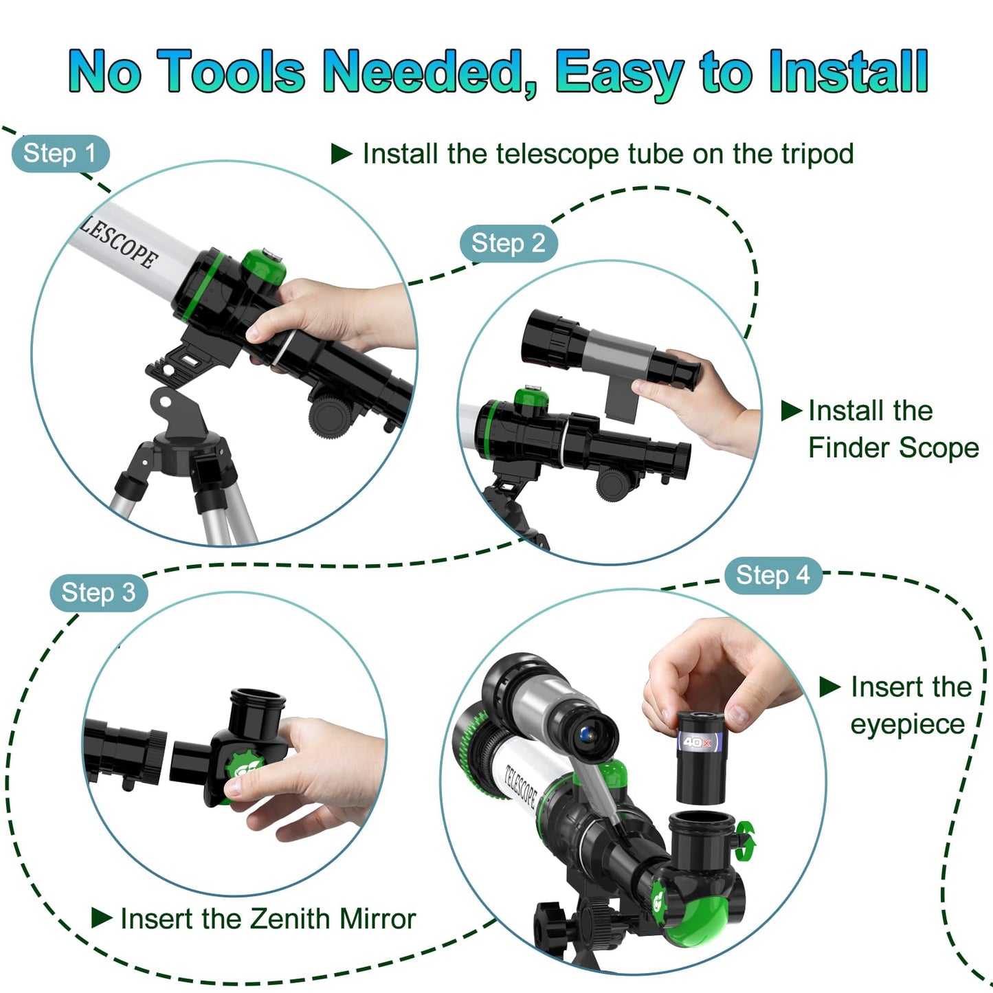 ToyerBee Kids Telescope — Portable 3-Eyepiece Space Toy with Compass