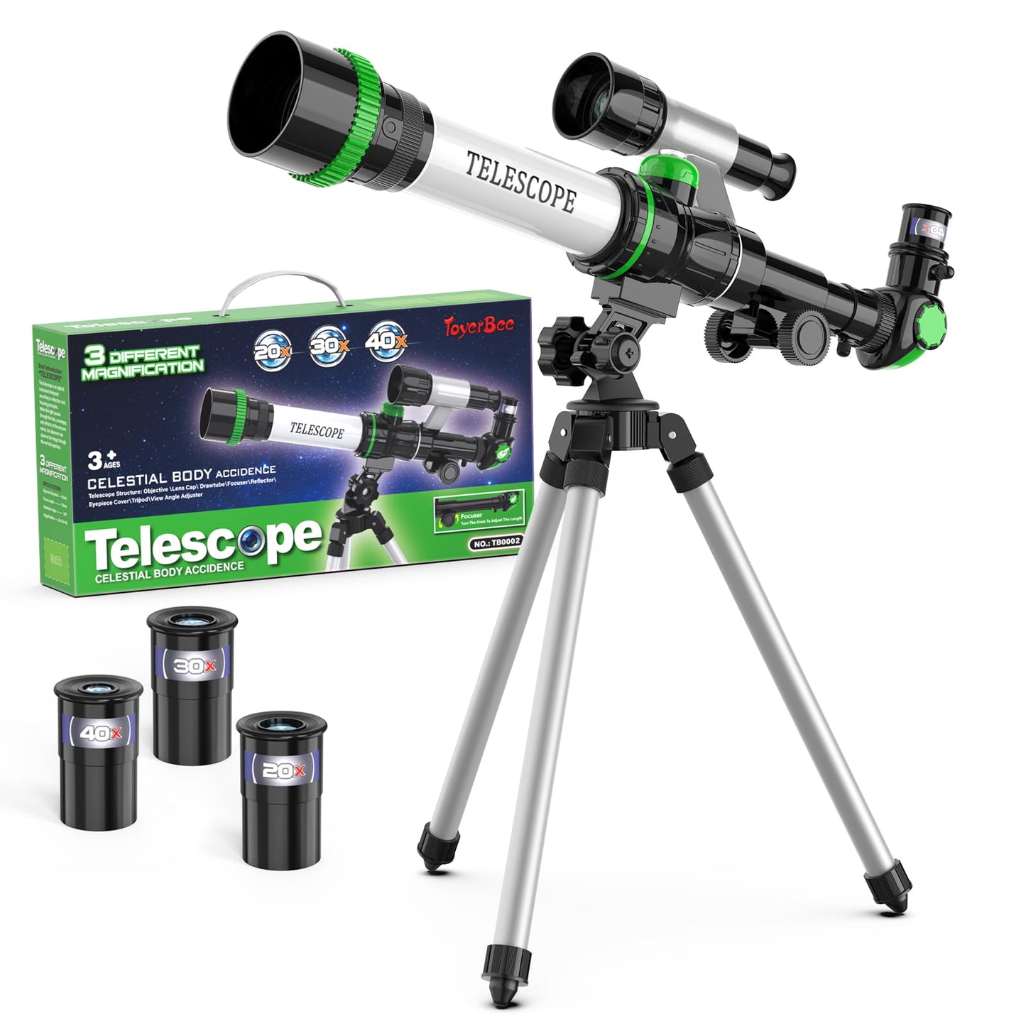 ToyerBee Kids Telescope — Portable 3-Eyepiece Space Toy with Compass