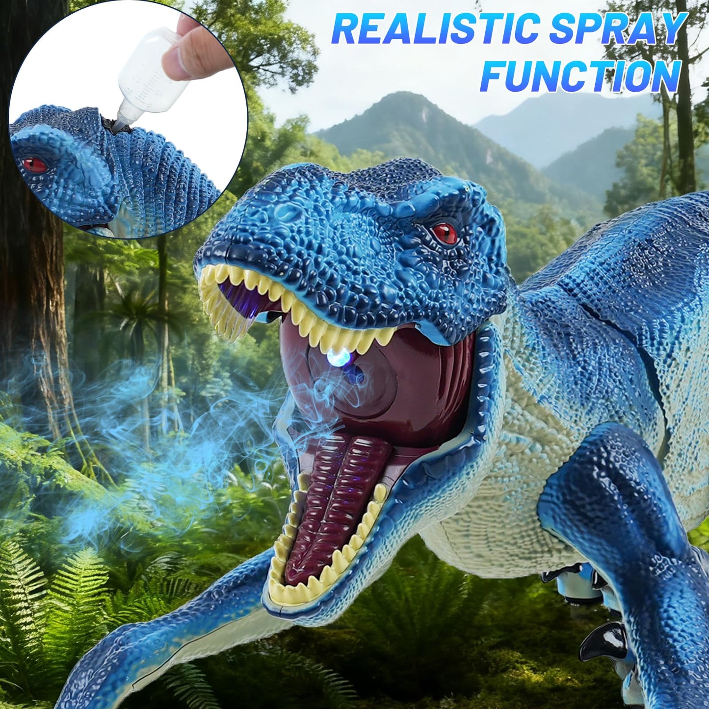 ToyFuntasy Remote Control Dinosaur – Blue Walking Dino with Roar, Lights & Mist | For Ages 3–12