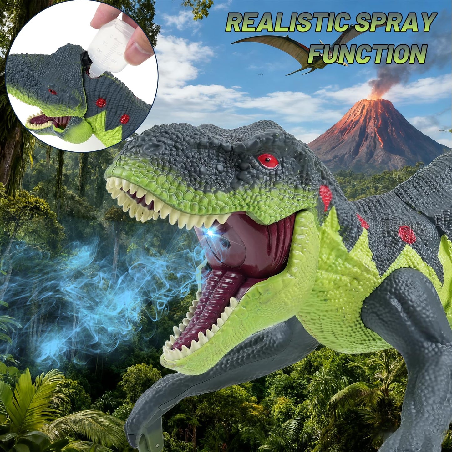 ToyFuntasy Remote Control Walking Dinosaur Toy – Lights, Roar & Mist for Kids 3–12