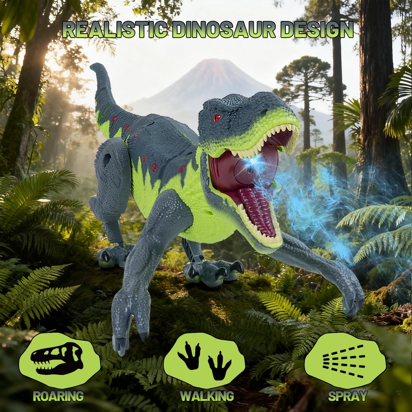 ToyFuntasy Remote Control Walking Dinosaur Toy – Lights, Roar & Mist for Kids 3–12