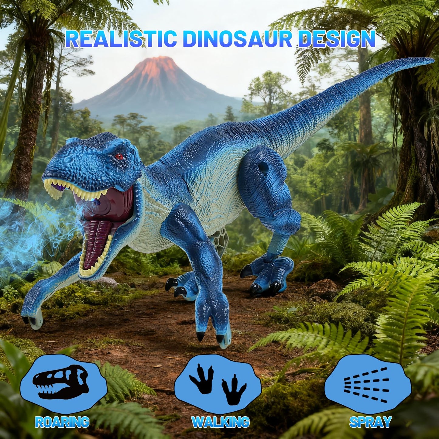 ToyFuntasy Remote Control Dinosaur – Blue Walking Dino with Roar, Lights & Mist | For Ages 3–12