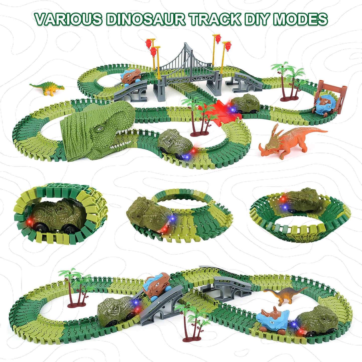 ToyFuntasy Dinosaur Track Toys – Flexible Track Set with Lights & Sounds for 3–7 Year Olds