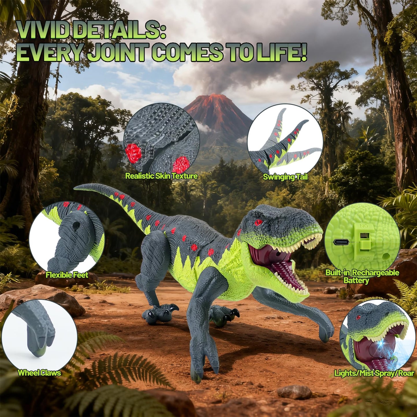 ToyFuntasy Remote Control Walking Dinosaur Toy – Lights, Roar & Mist for Kids 3–12