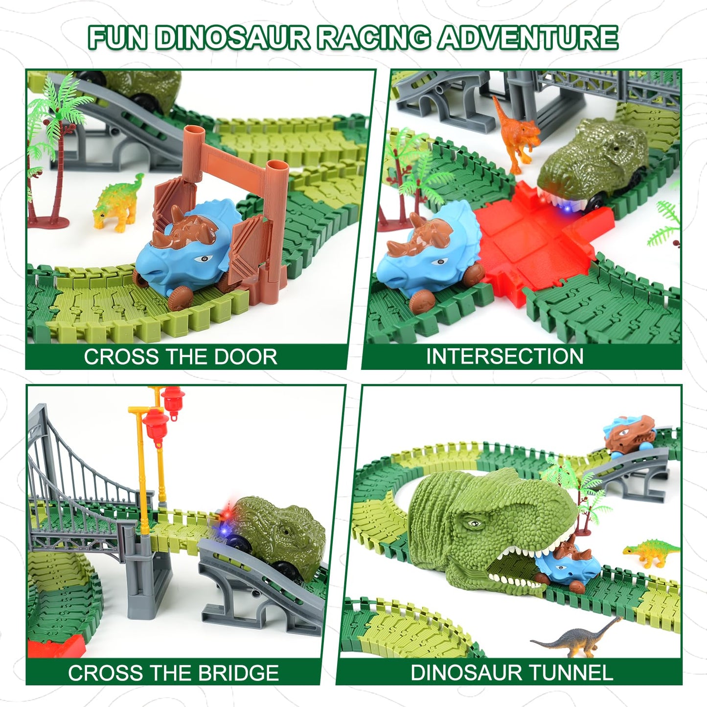 ToyFuntasy Dinosaur Track Toys – Flexible Track Set with Lights & Sounds for 3–7 Year Olds