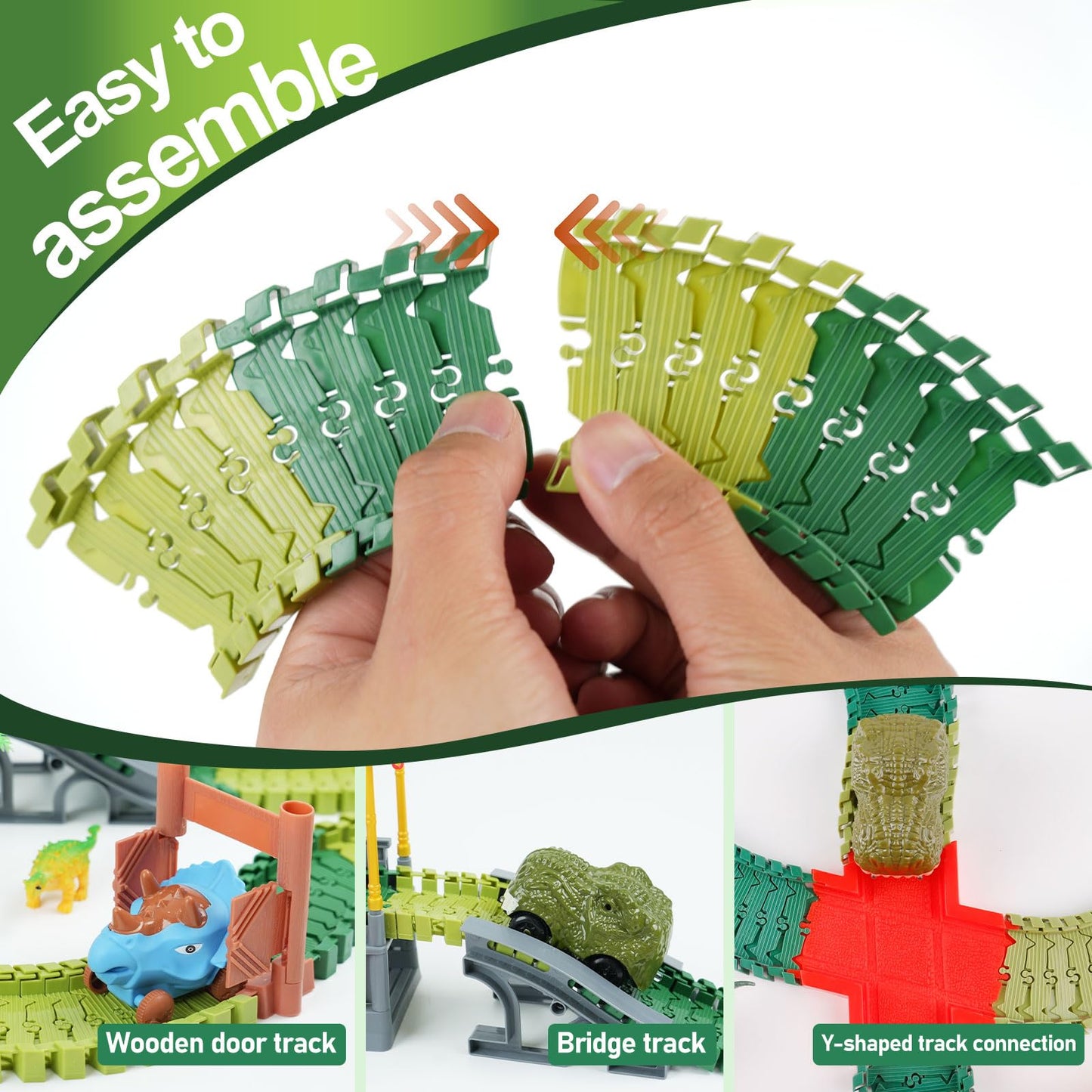 ToyFuntasy 96 Pcs Dinosaur Track Expansion Kit — Flexible, Easy-Build Dino Track for Kids Aged 3–7