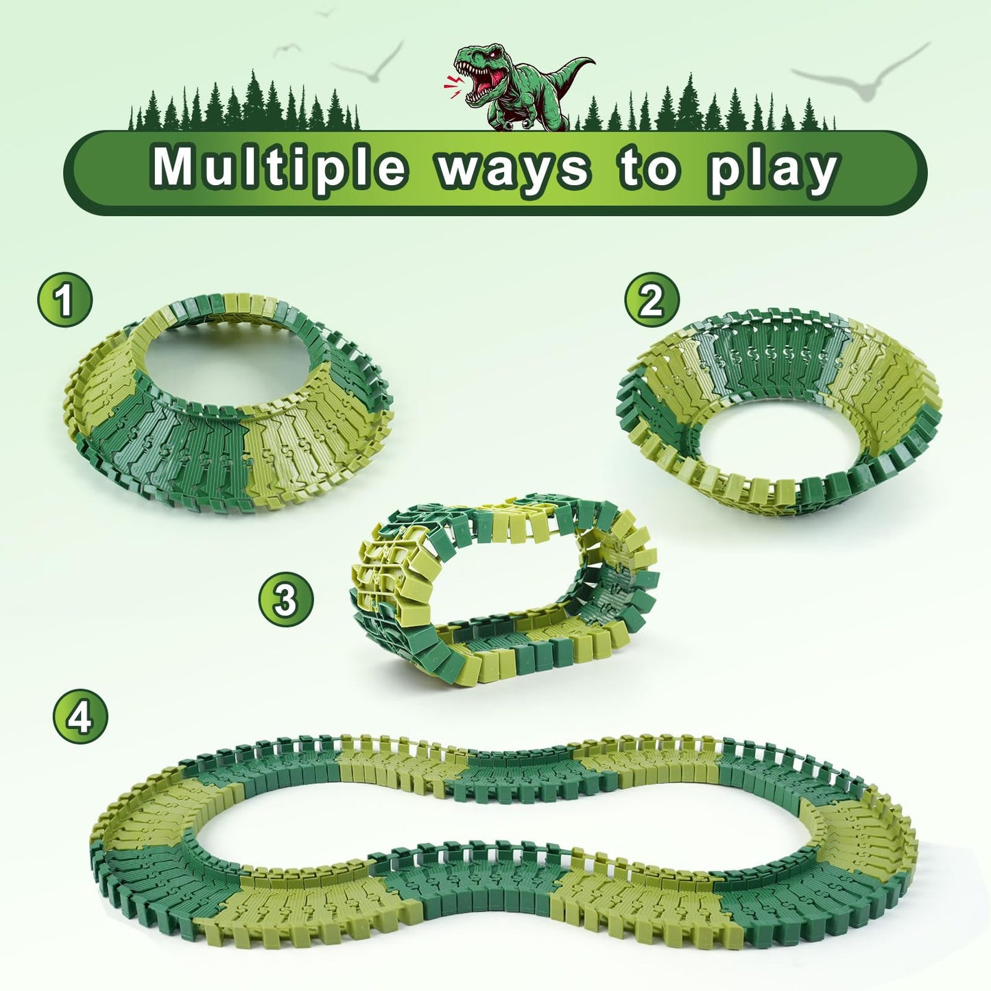 ToyFuntasy 96 Pcs Dinosaur Track Expansion Kit — Flexible, Easy-Build Dino Track for Kids Aged 3–7