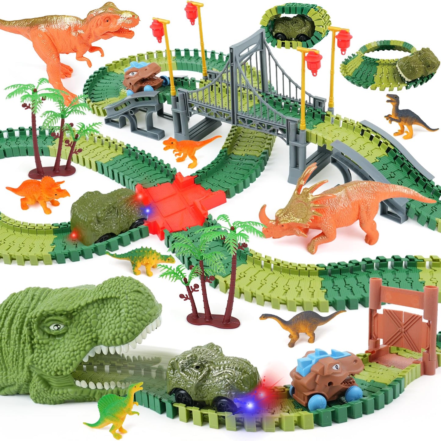 ToyFuntasy Dinosaur Track Toys – Flexible Track Set with Lights & Sounds for 3–7 Year Olds