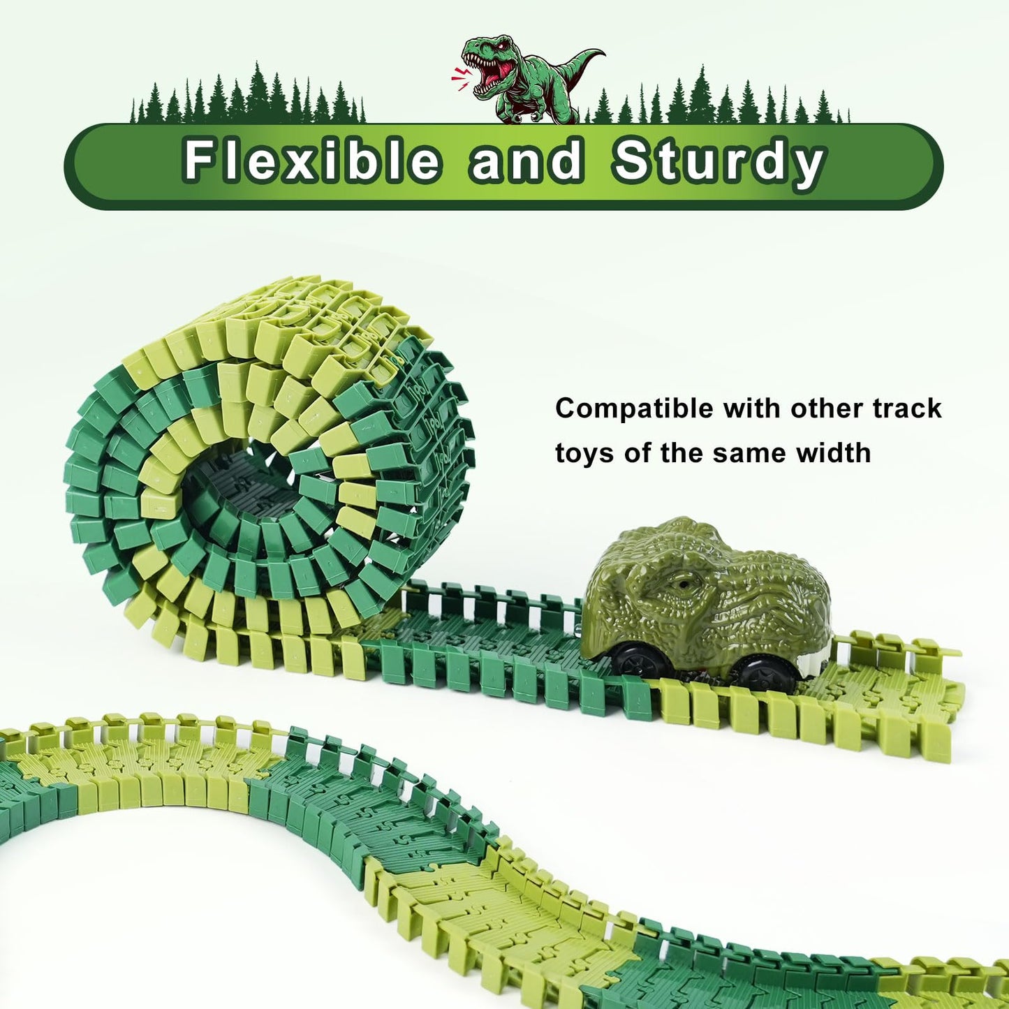 ToyFuntasy 96 Pcs Dinosaur Track Expansion Kit — Flexible, Easy-Build Dino Track for Kids Aged 3–7