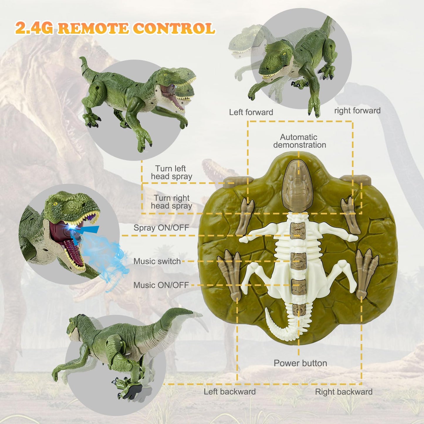 ToyFuntasy RC Dinosaur Toy for Kids 4-12 – Walking, Roaring, Spray & Lights