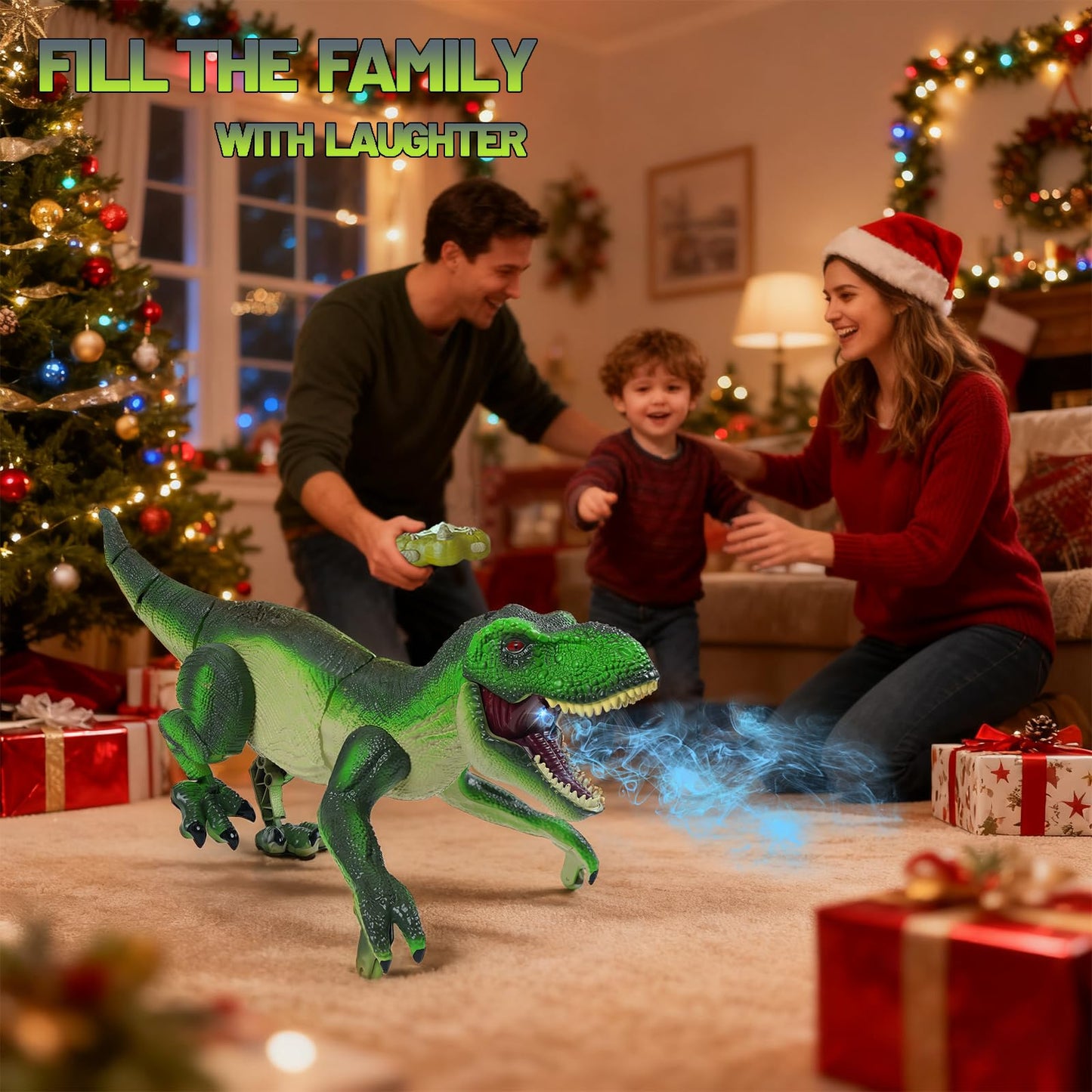 ToyFuntasy RC Dinosaur Toy for Kids – Interactive Walking Dino with Lights, Mist, Roar (Olive Green)