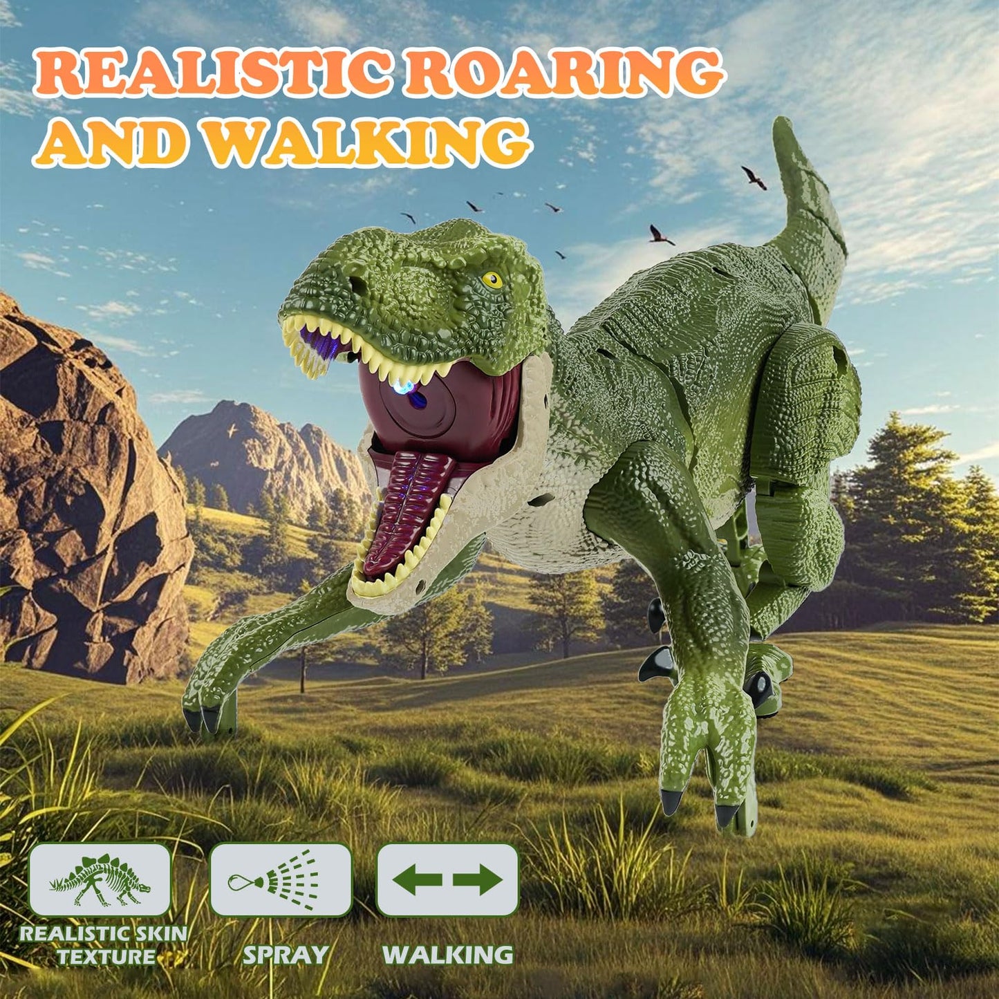 ToyFuntasy RC Dinosaur Toy for Kids 4-12 – Walking, Roaring, Spray & Lights