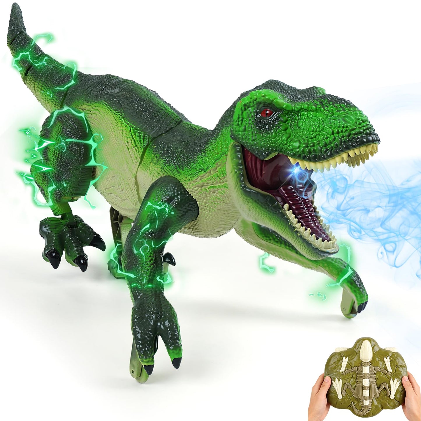 ToyFuntasy RC Dinosaur Toy for Kids – Interactive Walking Dino with Lights, Mist, Roar (Olive Green)