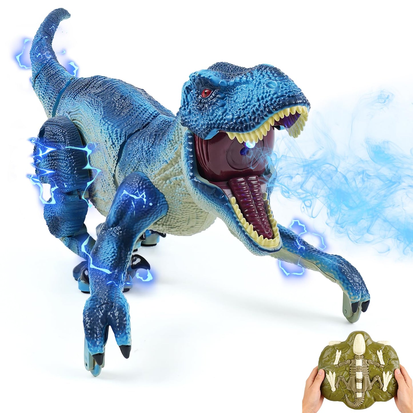 ToyFuntasy Remote Control Dinosaur – Blue Walking Dino with Roar, Lights & Mist | For Ages 3–12