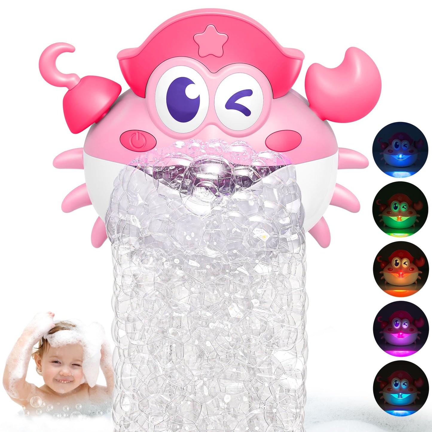 Toyjolka Light-Up Crab Bath Bubble Maker — Colorful LED Bath Toy for Kids Ages 1-8