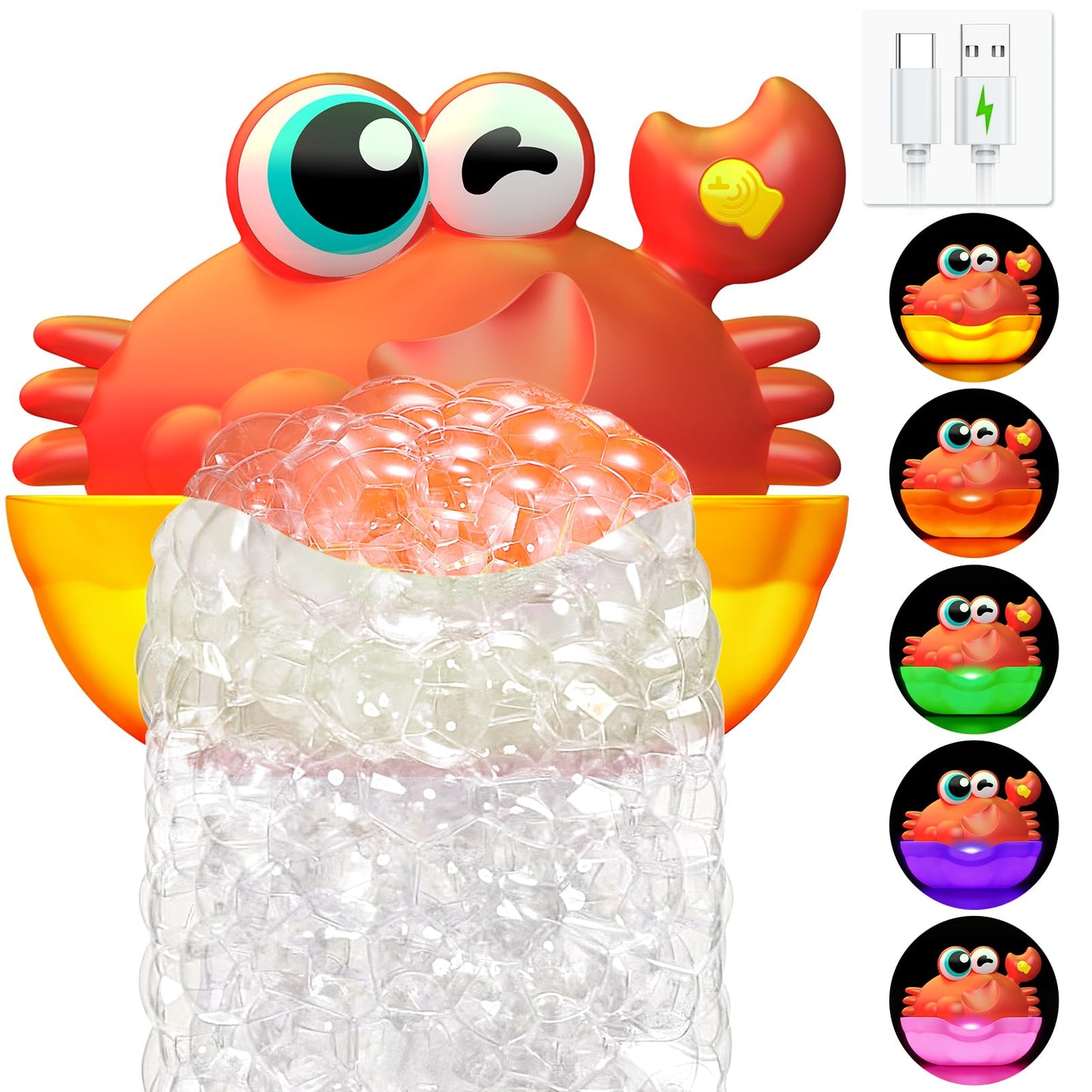 Toyjolka Light-Up Crab Bubble Bath Toy for Toddlers 1-3 | Colorful LED Bath Time