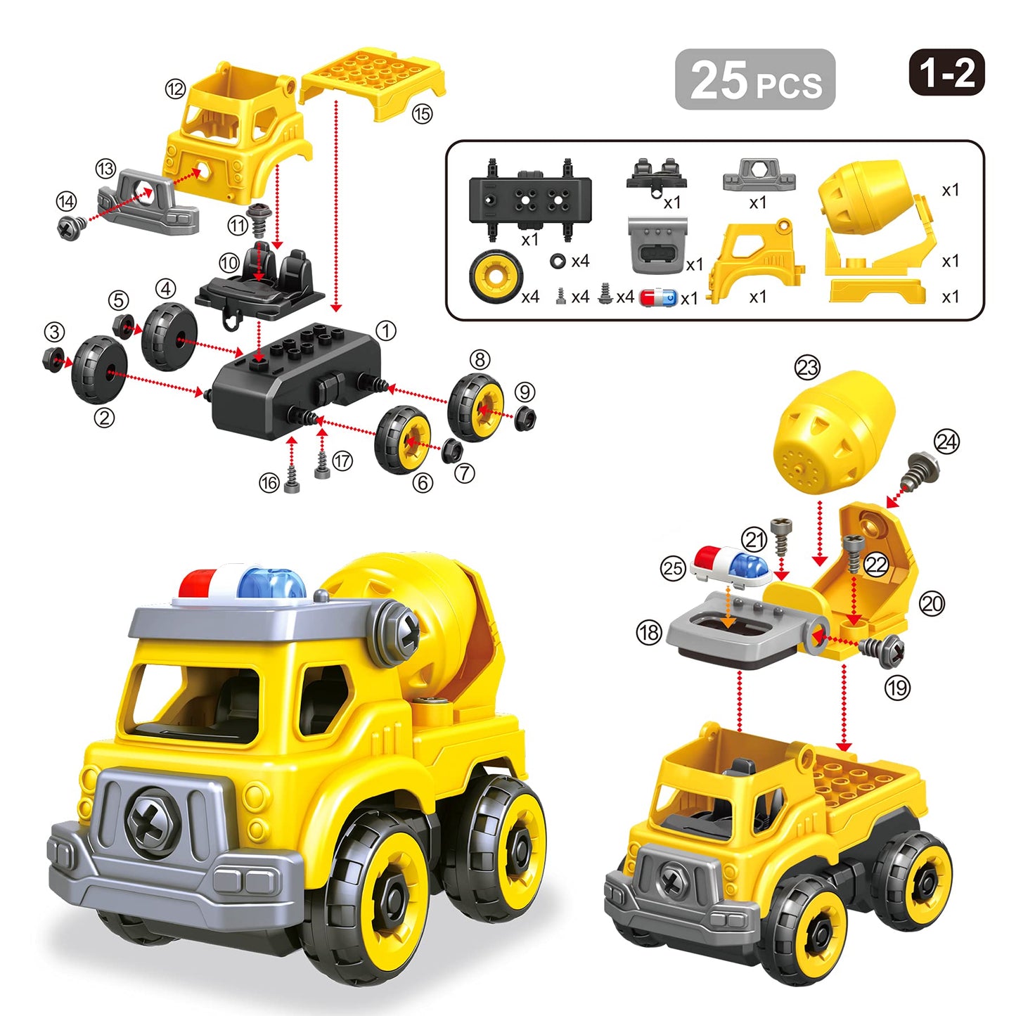 Toyk 4-in-1 Take Apart Car Toys – STEM Construction Truck Set for Ages 3–8