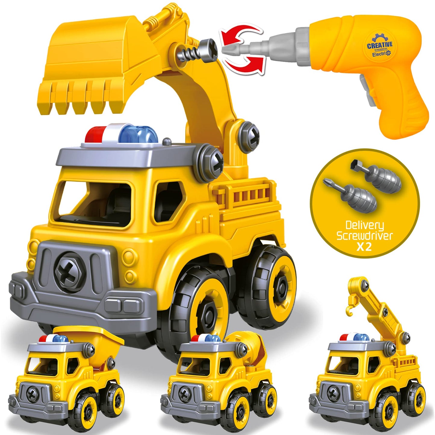 Toyk 4-in-1 Take Apart Car Toys – STEM Construction Truck Set for Ages 3–8