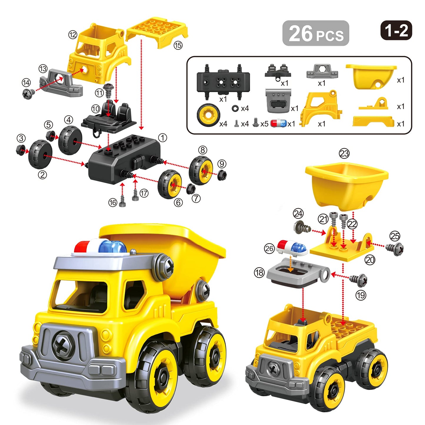Toyk 4-in-1 Take Apart Car Toys – STEM Construction Truck Set for Ages 3–8