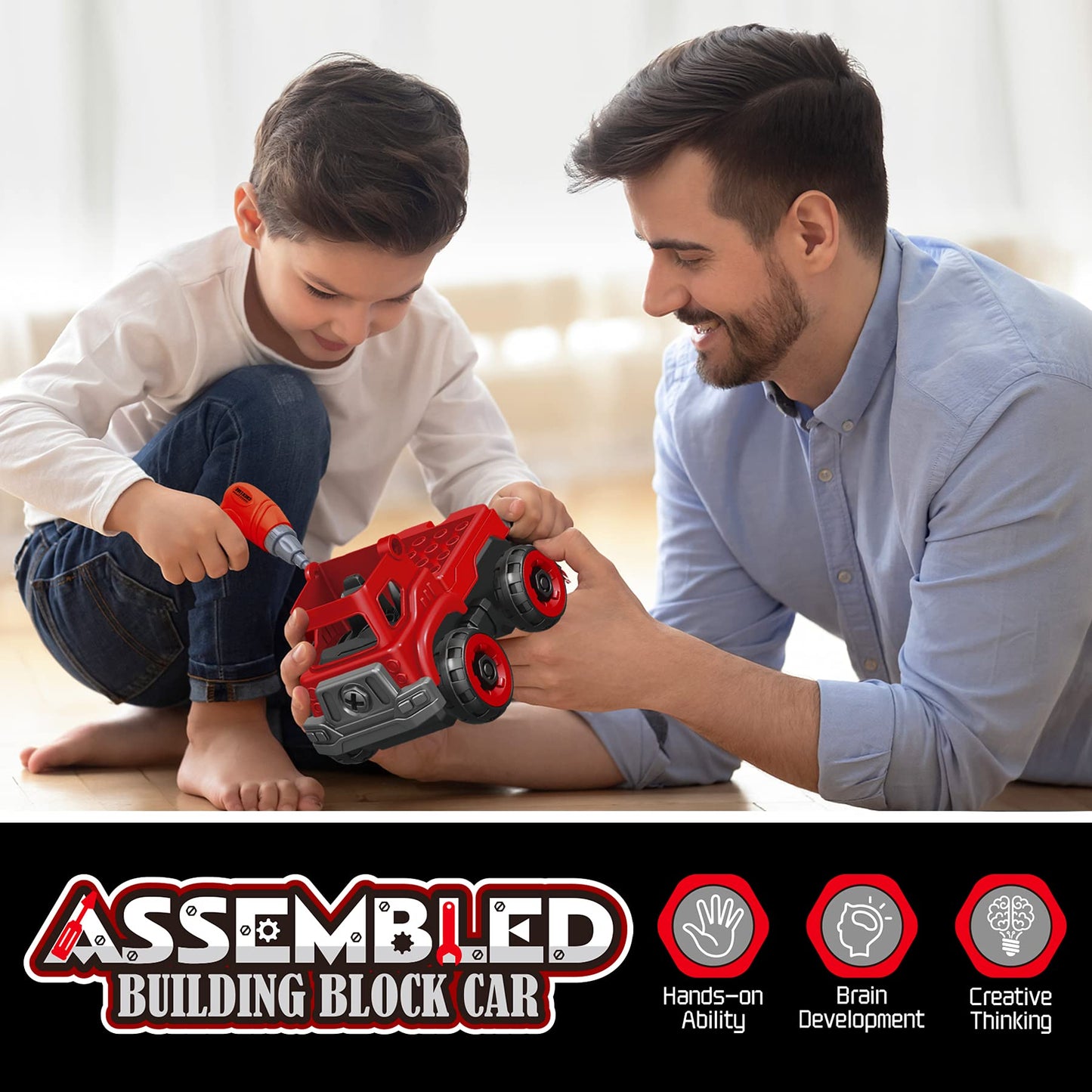 Toyk 4-in-1 Take Apart Trucks with Electric Drill - STEM Building Toys for Kids 3-8