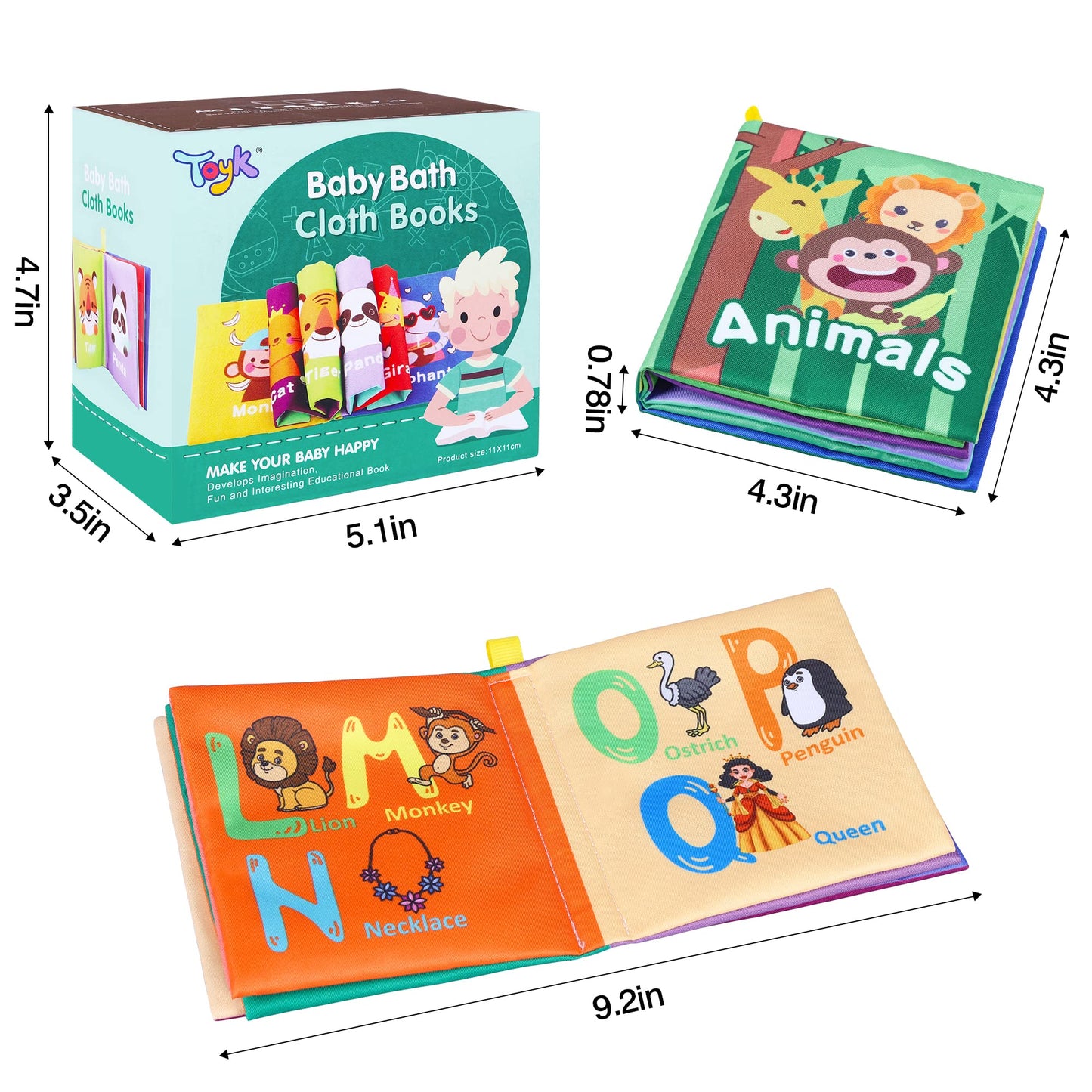 Toyk Baby Bath Books (8-Pack) – Nontoxic Soft Fabric, Waterproof Bath Toys for Infants & Toddlers