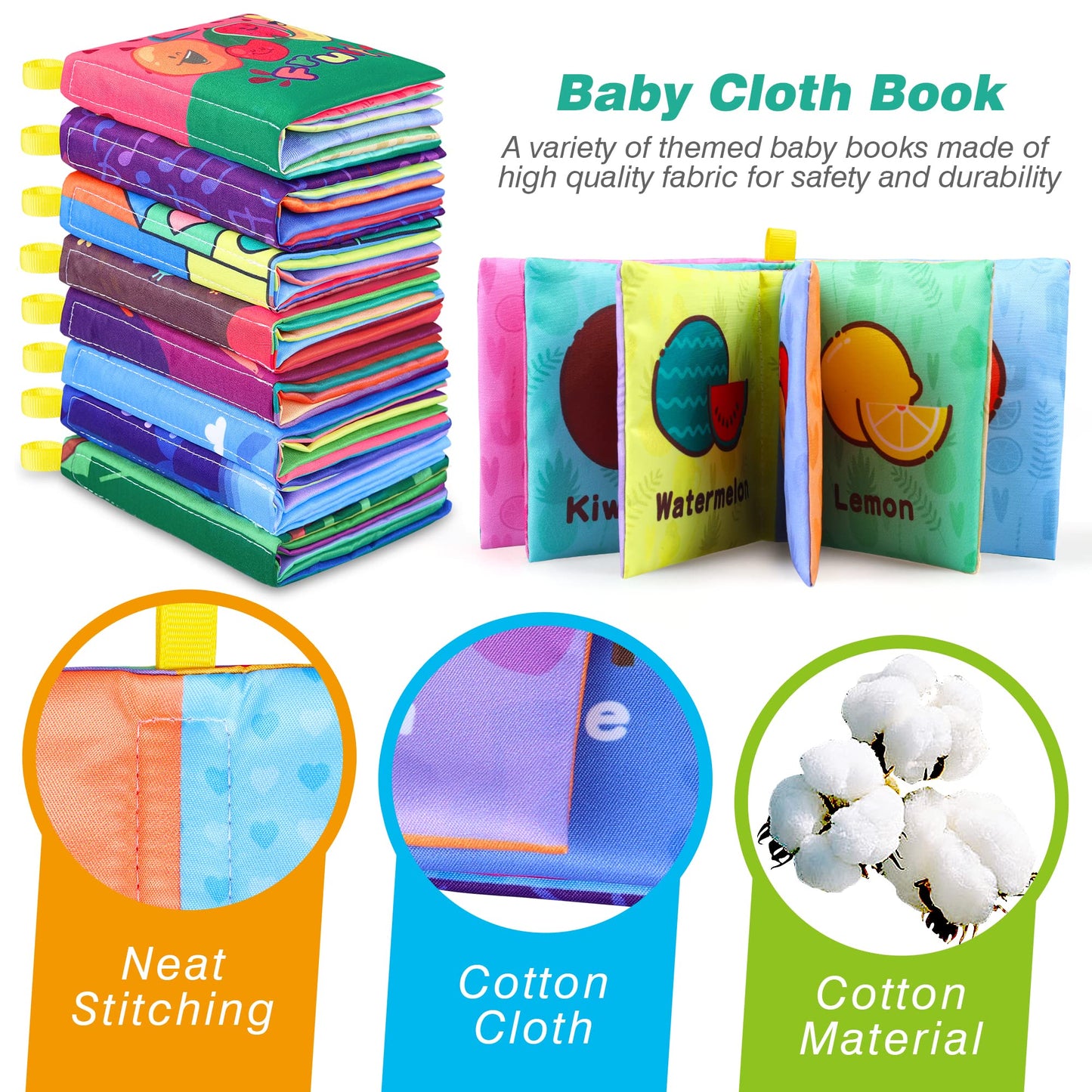 Toyk Baby Bath Books (8-Pack) – Nontoxic Soft Fabric, Waterproof Bath Toys for Infants & Toddlers