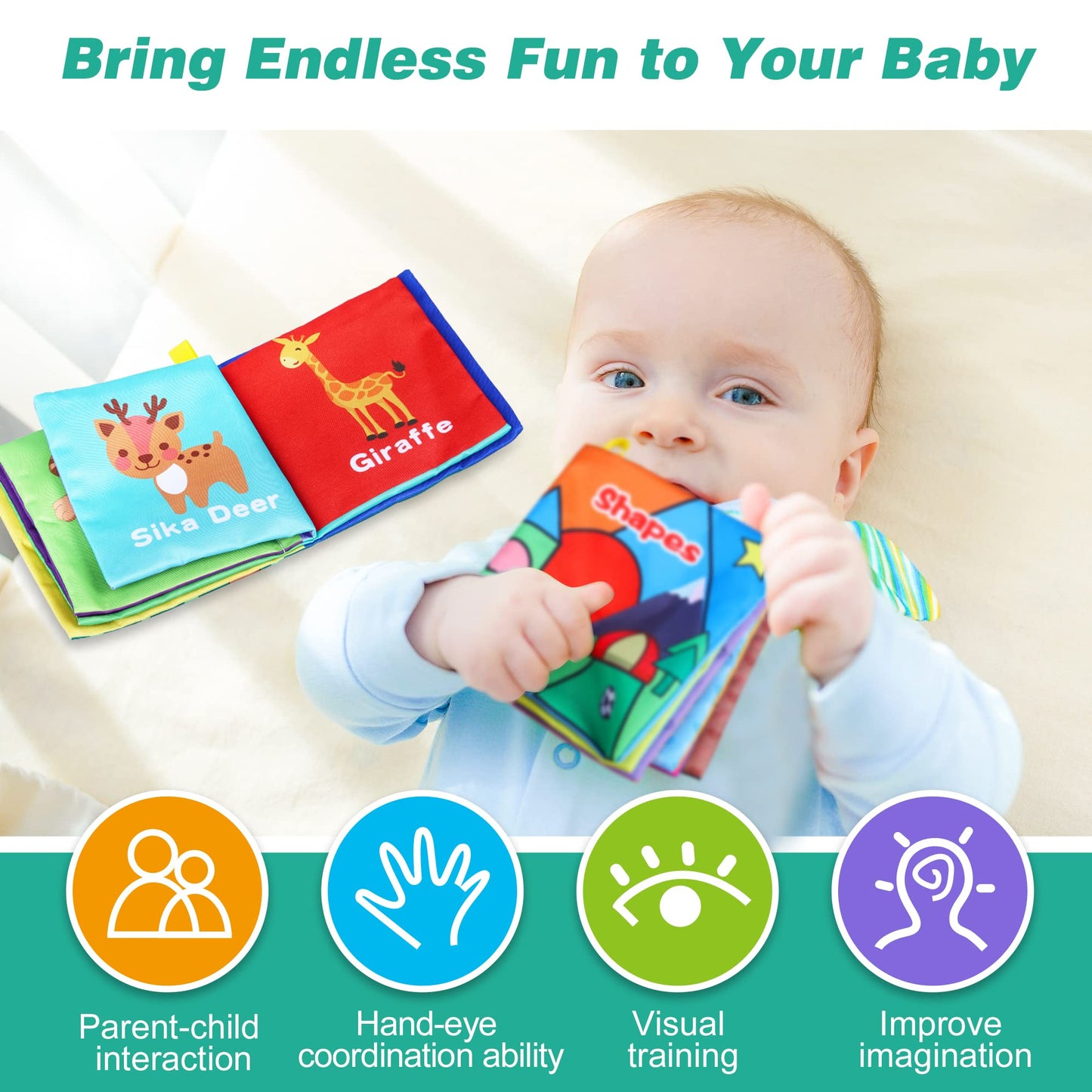 Toyk Baby Bath Books (8-Pack) – Nontoxic Soft Fabric, Waterproof Bath Toys for Infants & Toddlers