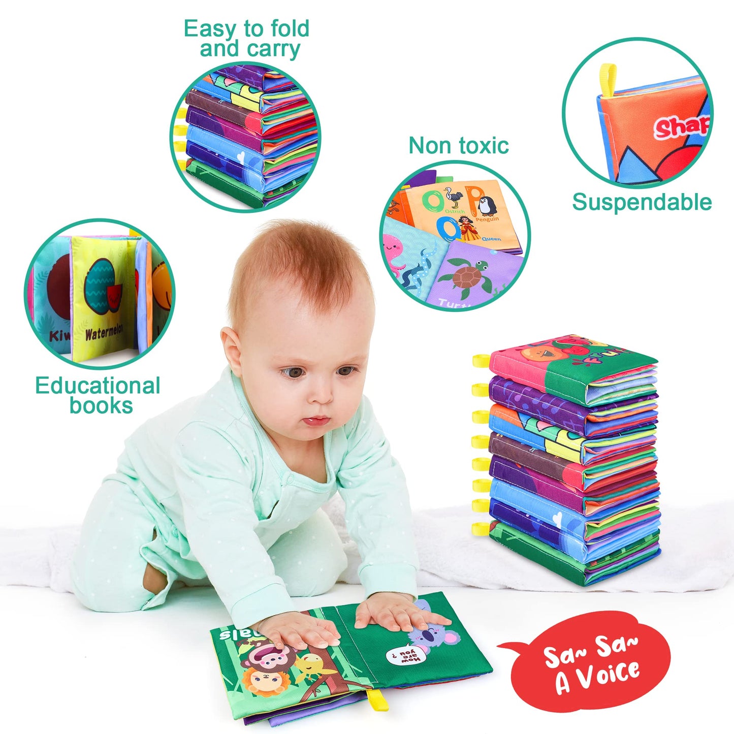 Toyk Baby Bath Books (8-Pack) – Nontoxic Soft Fabric, Waterproof Bath Toys for Infants & Toddlers