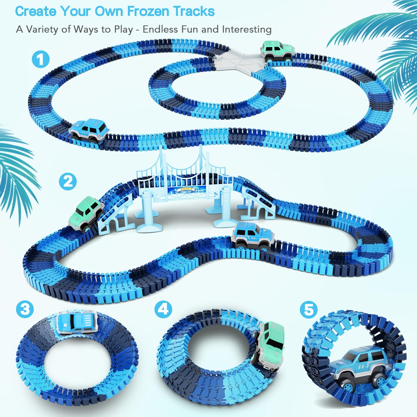Toyk Track Car Toys – Frozen World Track Set (269 PCS) with 2 Cars for Ages 3-6