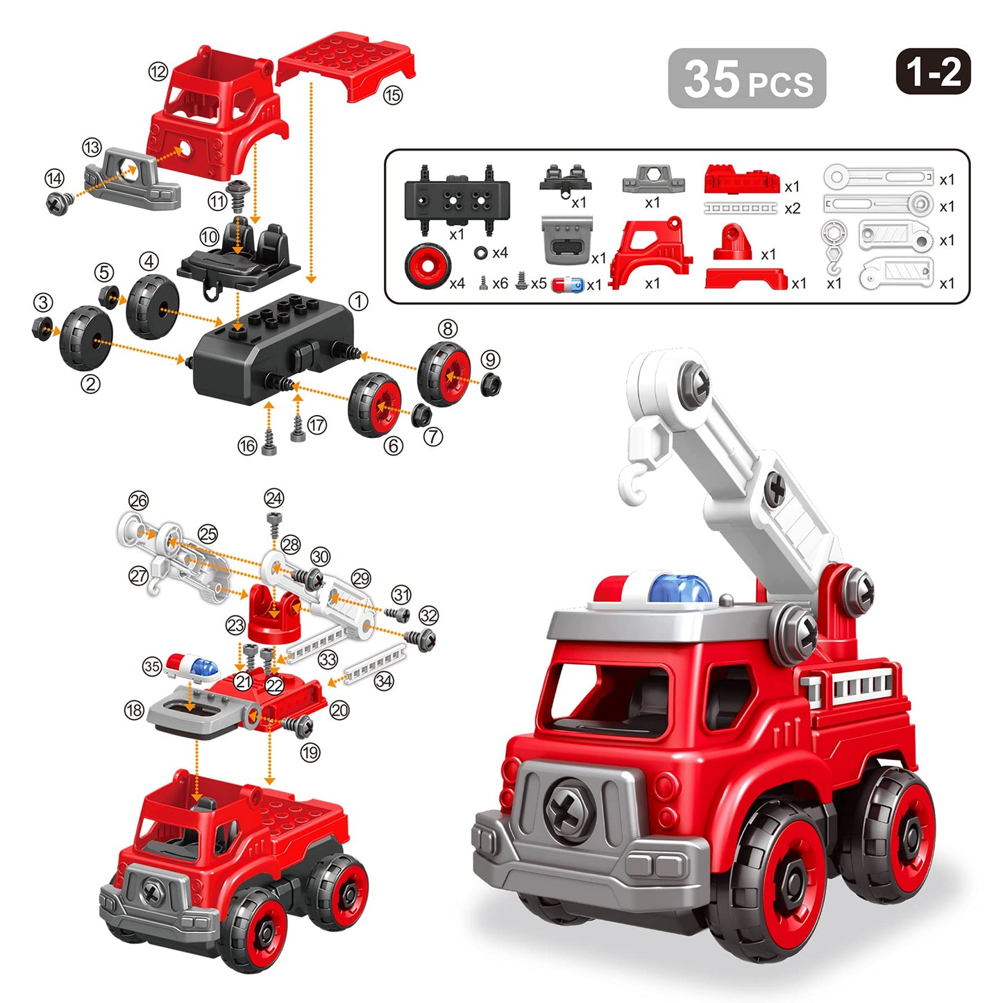Toyk 4-in-1 Take Apart Trucks with Electric Drill - STEM Building Toys for Kids 3-8