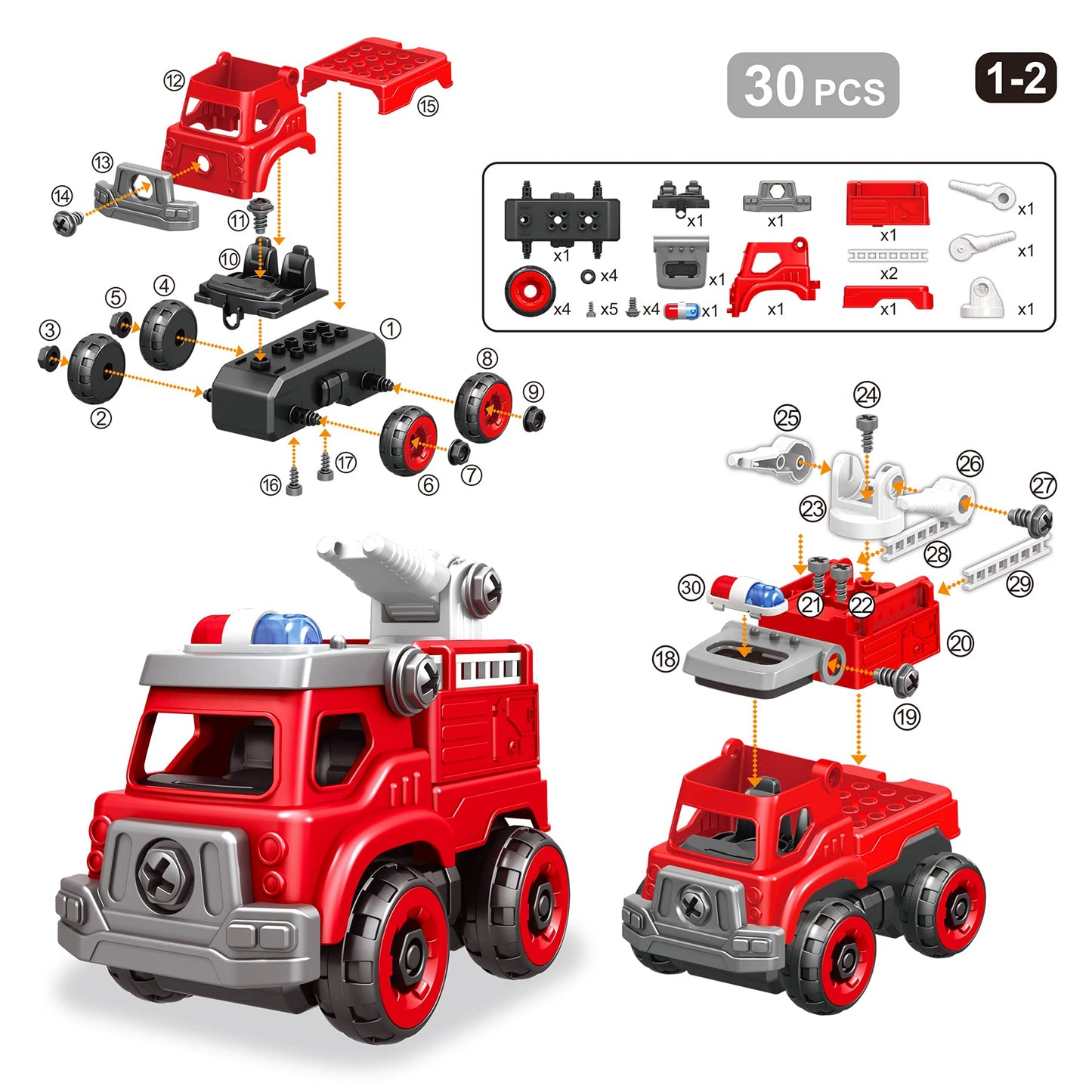Toyk 4-in-1 Take Apart Trucks with Electric Drill - STEM Building Toys for Kids 3-8