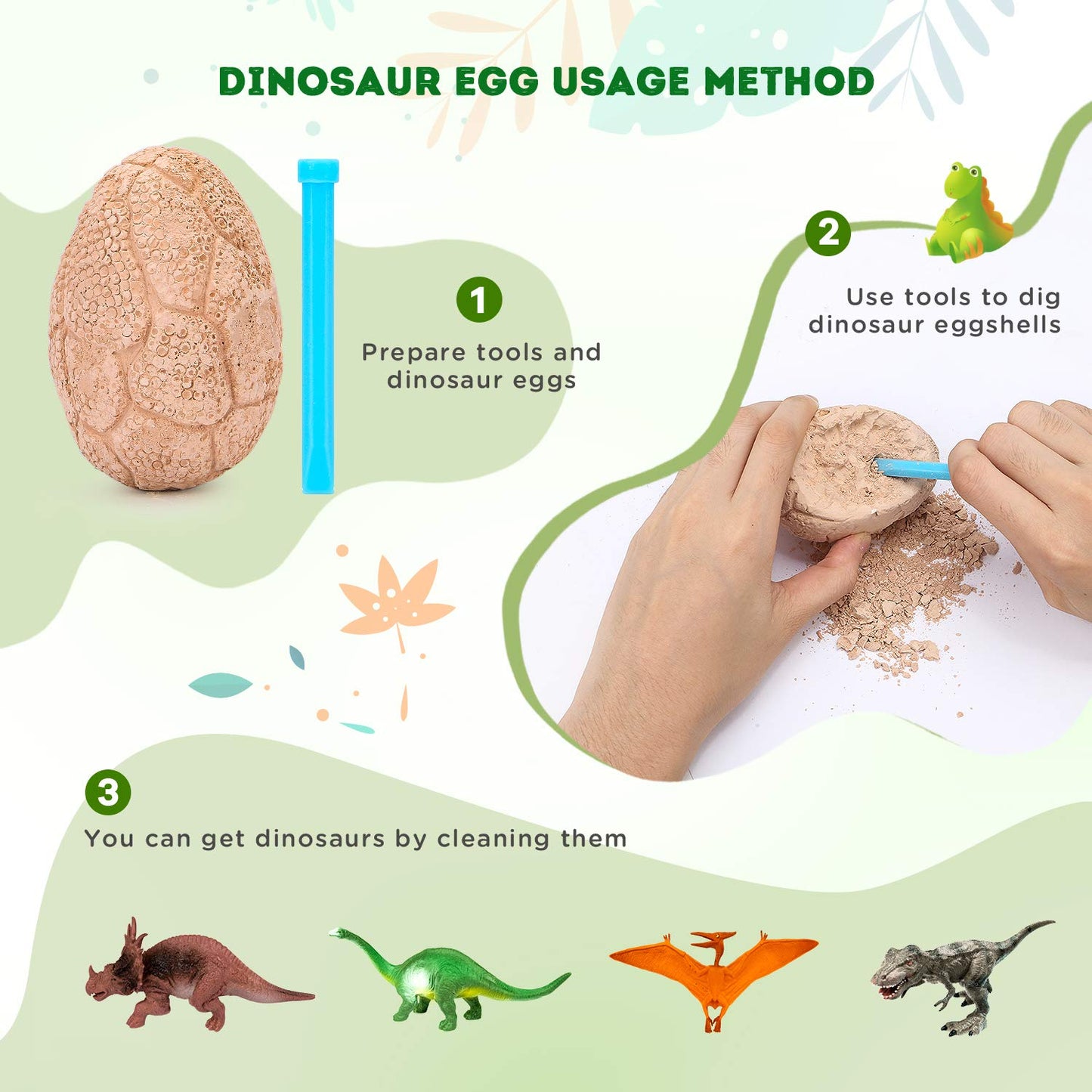 Toyk Dig Up Dinosaur Fossil Eggs — 12 Eggs, 12 Dinosaurs, Hands-on STEM Toy