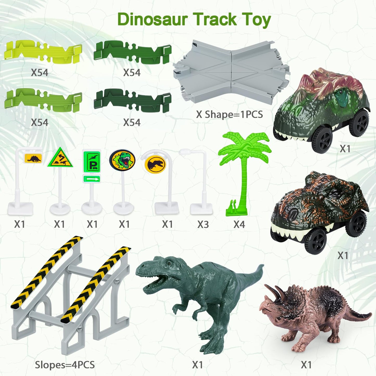 Toyk Dinosaur World Track Playset with 2 Dino Cars – Flexible Race Track for Kids 3-6
