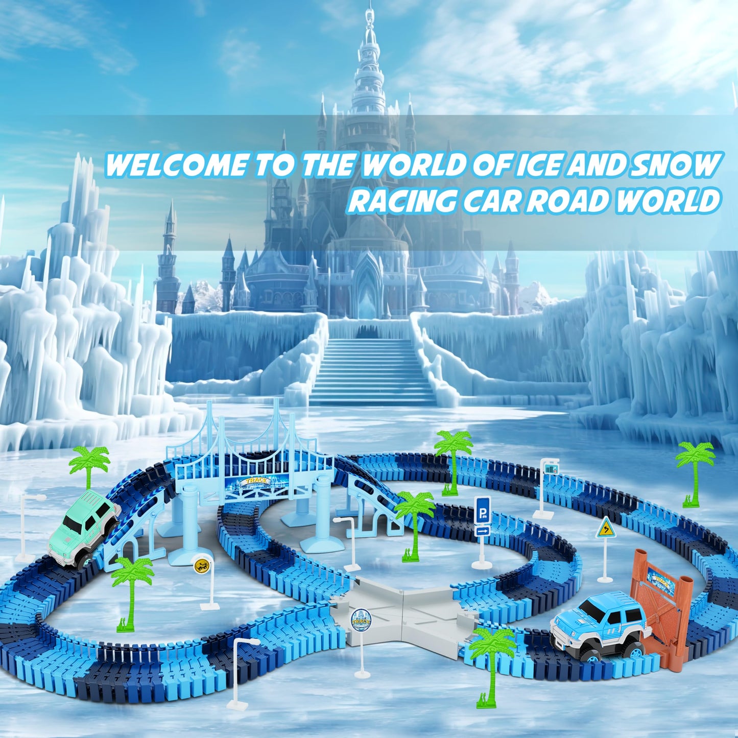 Toyk Track Car Toys – Frozen World Track Set (269 PCS) with 2 Cars for Ages 3-6