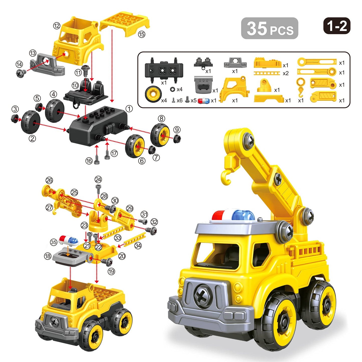 Toyk 4-in-1 Take Apart Car Toys – STEM Construction Truck Set for Ages 3–8