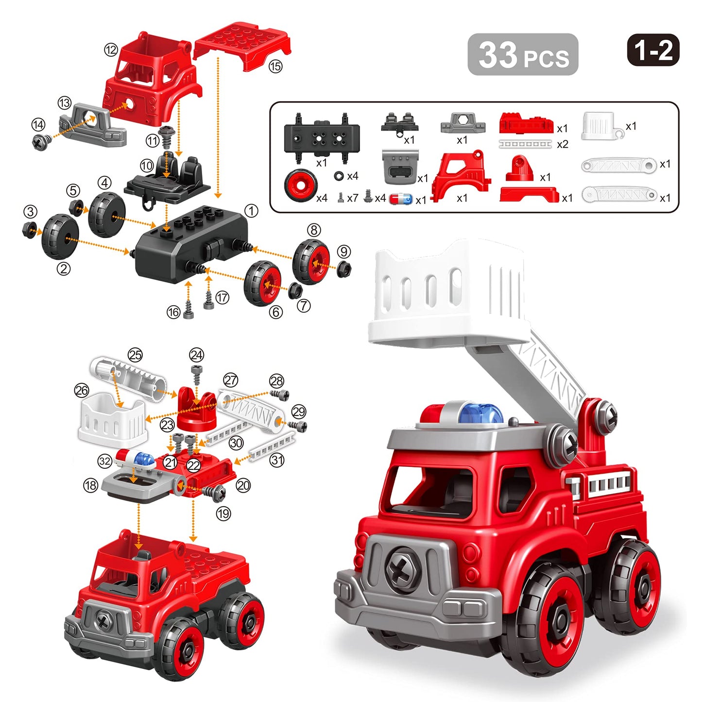 Toyk 4-in-1 Take Apart Trucks with Electric Drill - STEM Building Toys for Kids 3-8