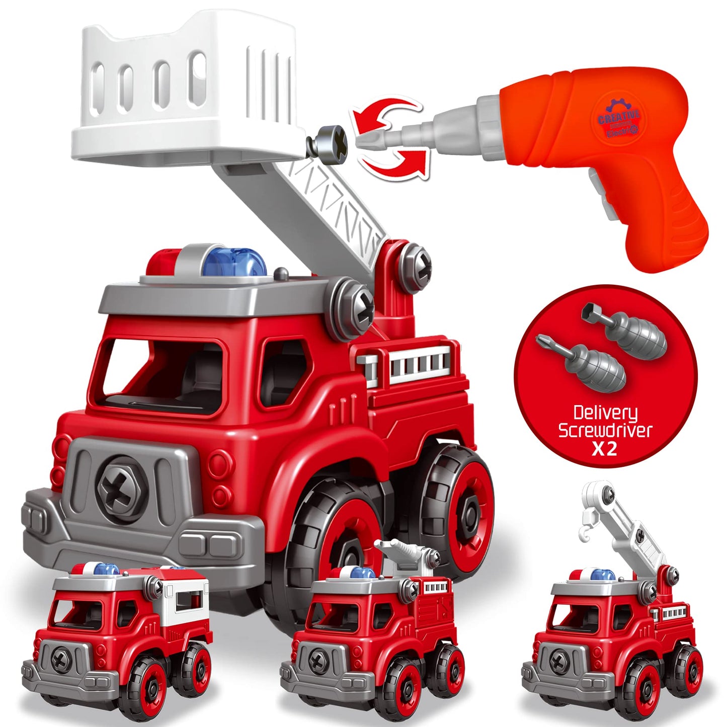 Toyk 4-in-1 Take Apart Trucks with Electric Drill - STEM Building Toys for Kids 3-8