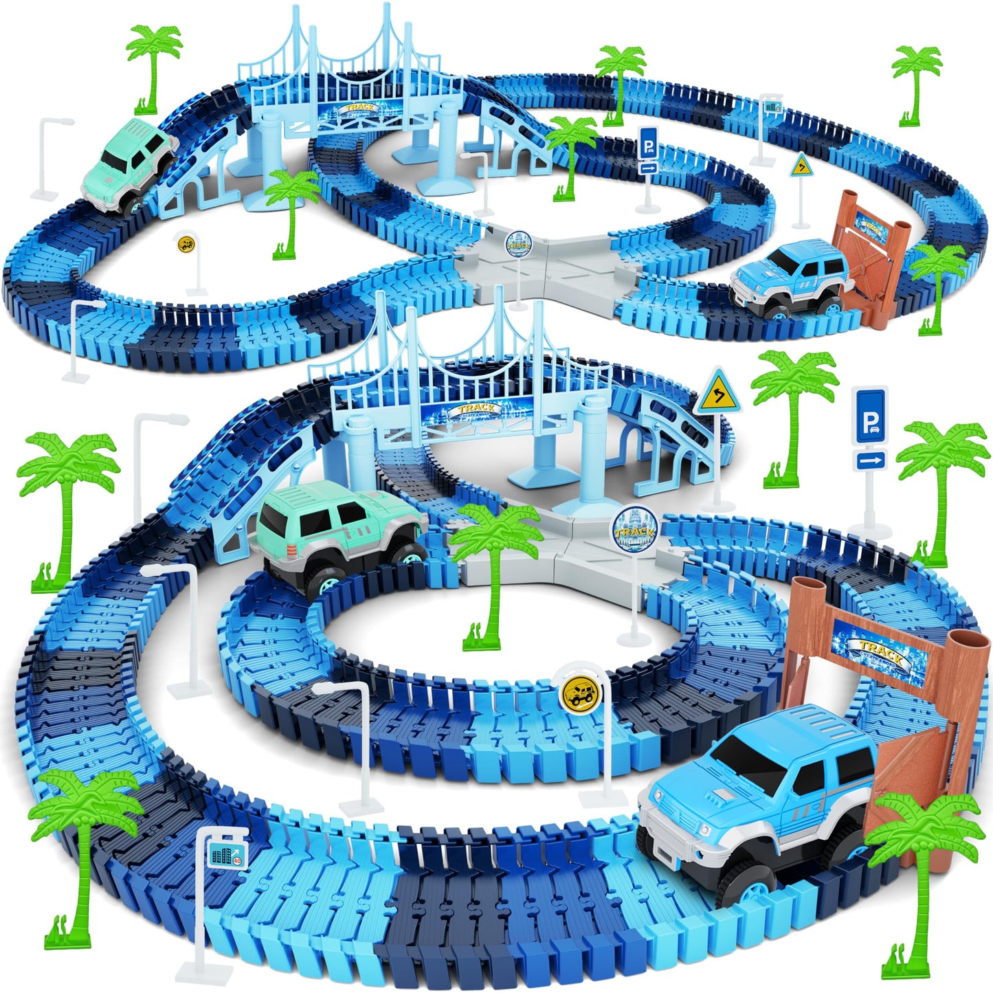 Toyk Track Car Toys – Frozen World Track Set (269 PCS) with 2 Cars for Ages 3-6