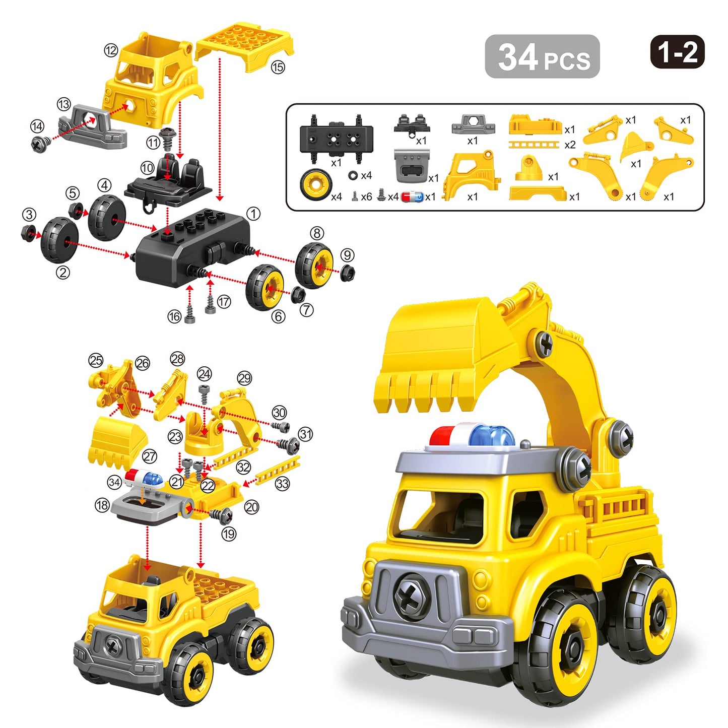 Toyk 4-in-1 Take Apart Car Toys – STEM Construction Truck Set for Ages 3–8