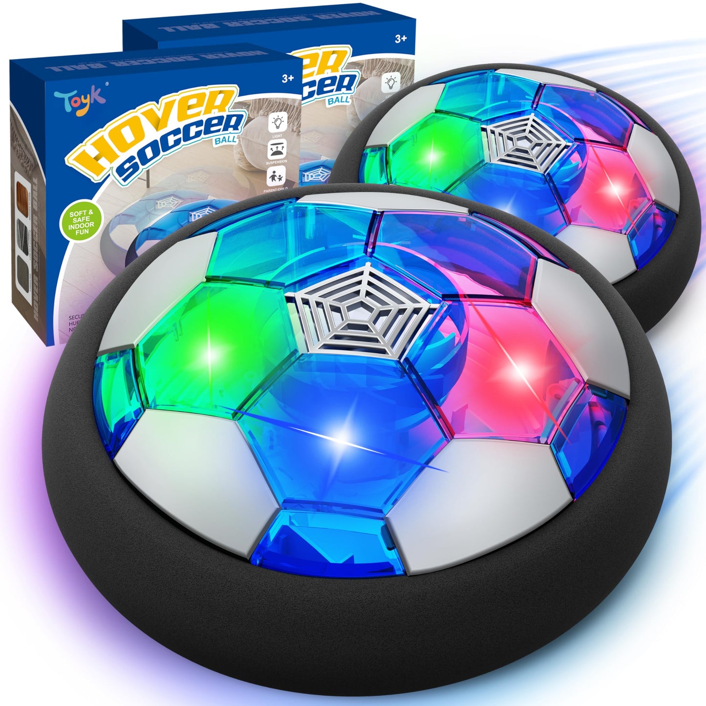 Toyk LED Hover Soccer Ball 2-Pack – Indoor/Outdoor Light-Up Training Ball for Kids Aged 3-10
