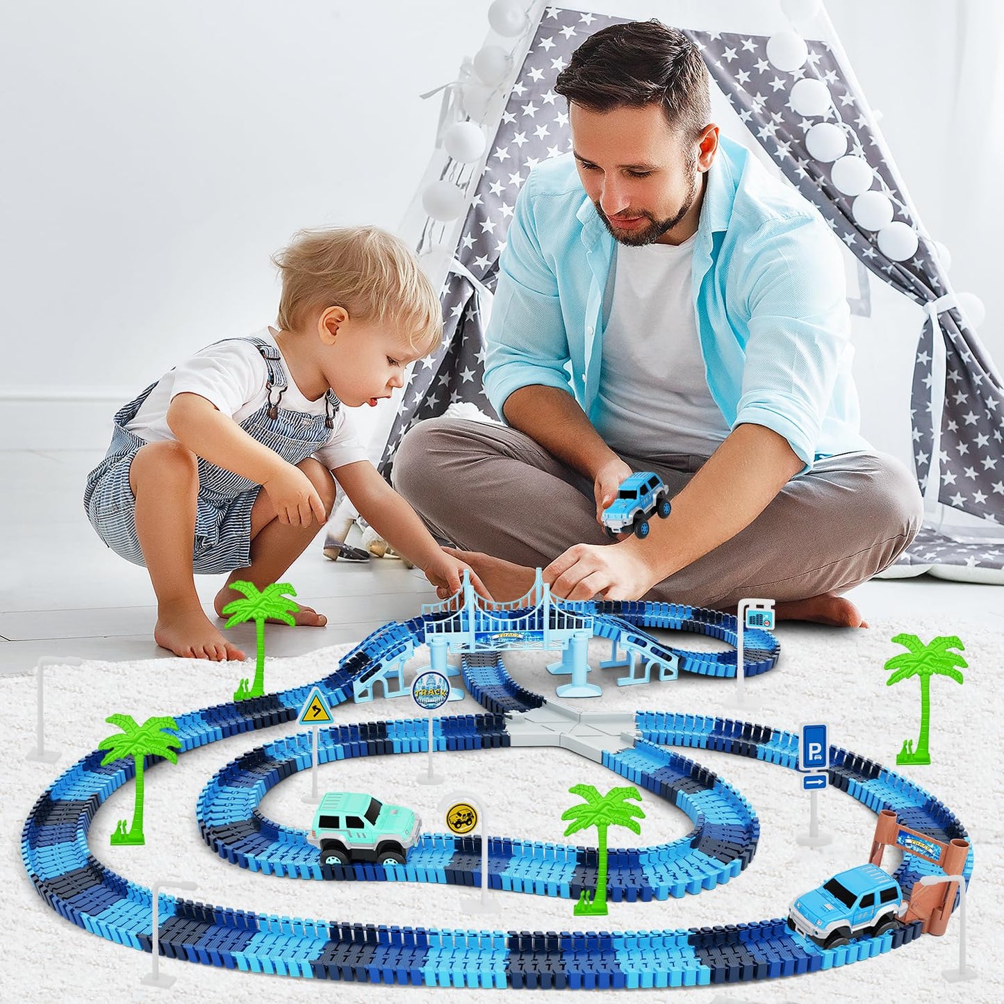 Toyk Track Car Toys – Frozen World Track Set (269 PCS) with 2 Cars for Ages 3-6