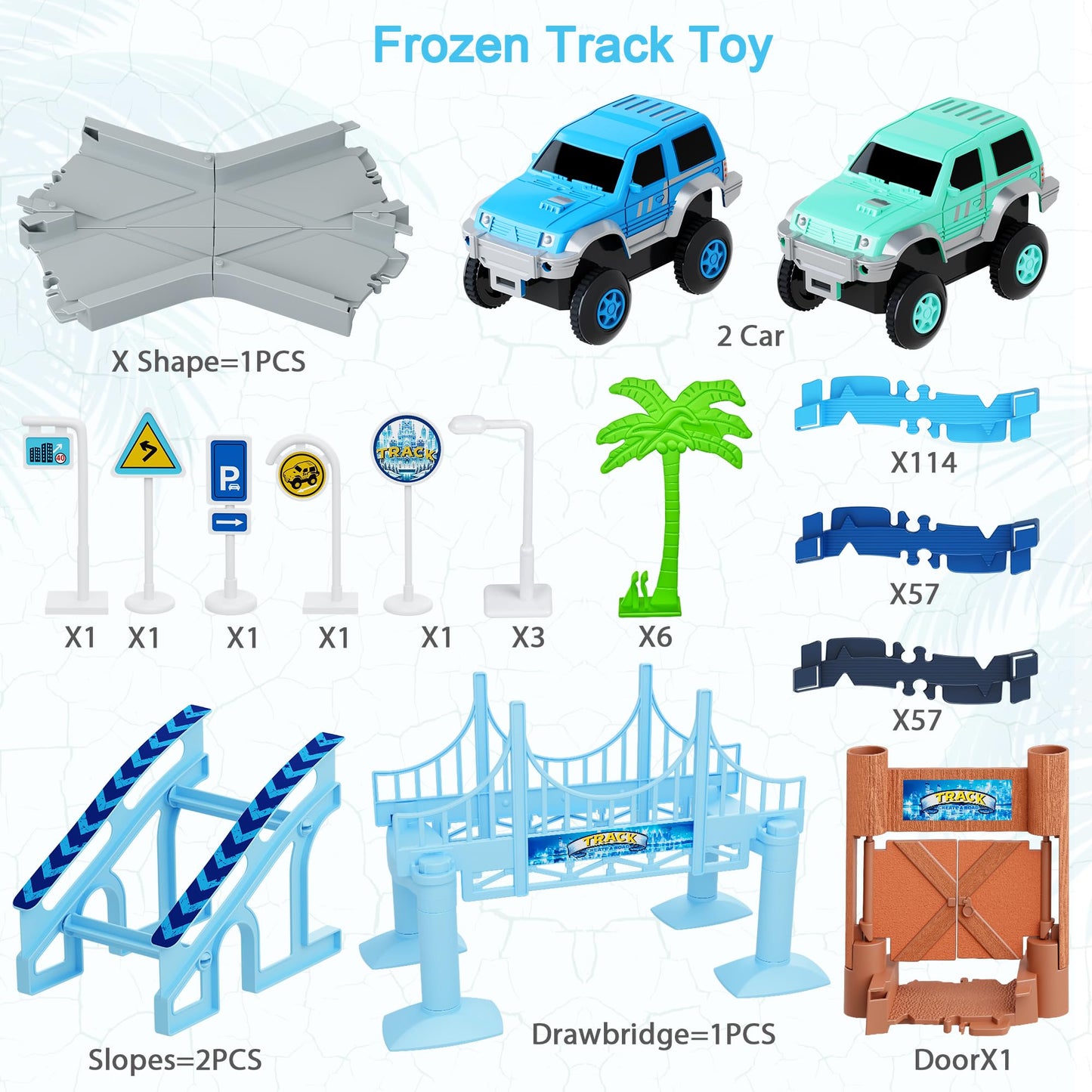 Toyk Track Car Toys – Frozen World Track Set (269 PCS) with 2 Cars for Ages 3-6