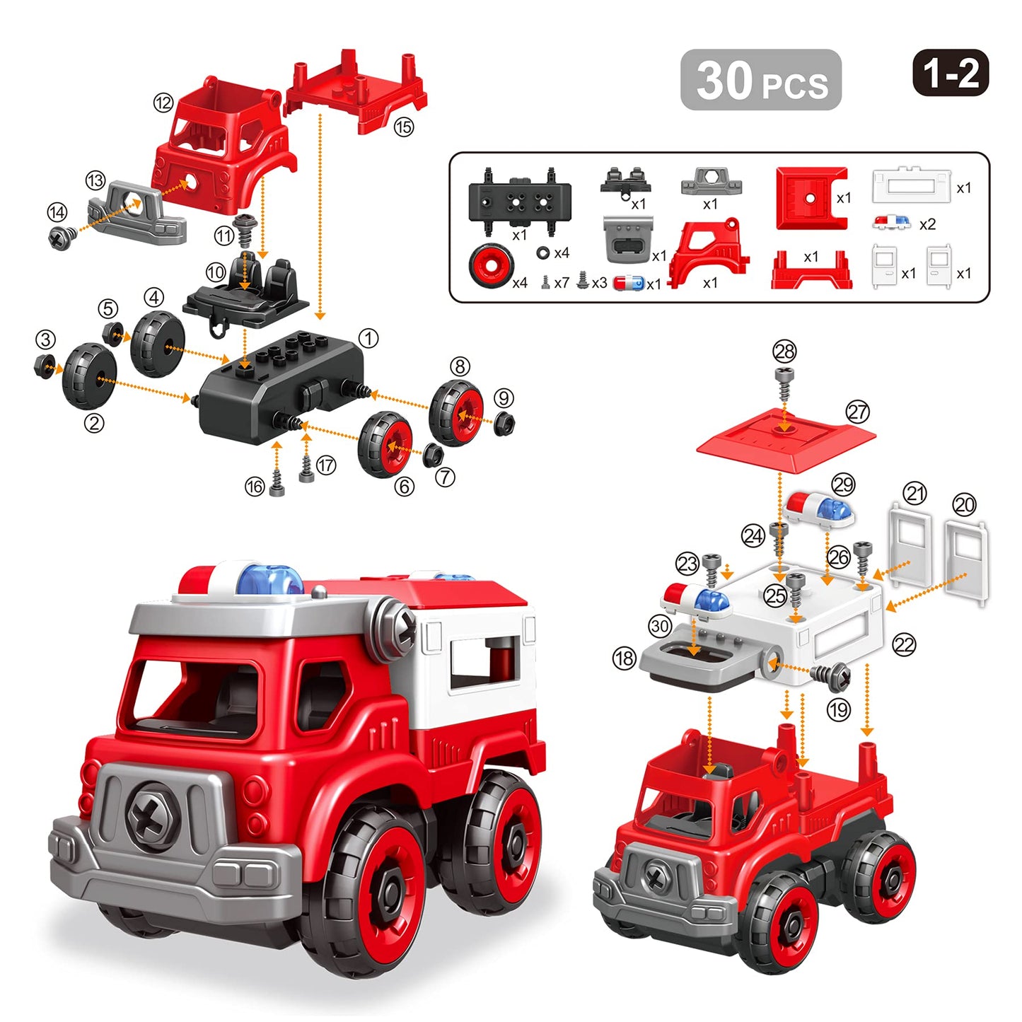 Toyk 4-in-1 Take Apart Trucks with Electric Drill - STEM Building Toys for Kids 3-8