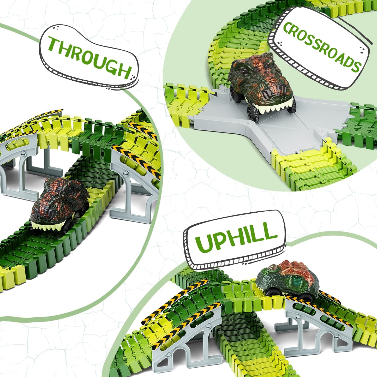 Toyk Dinosaur World Track Playset with 2 Dino Cars – Flexible Race Track for Kids 3-6