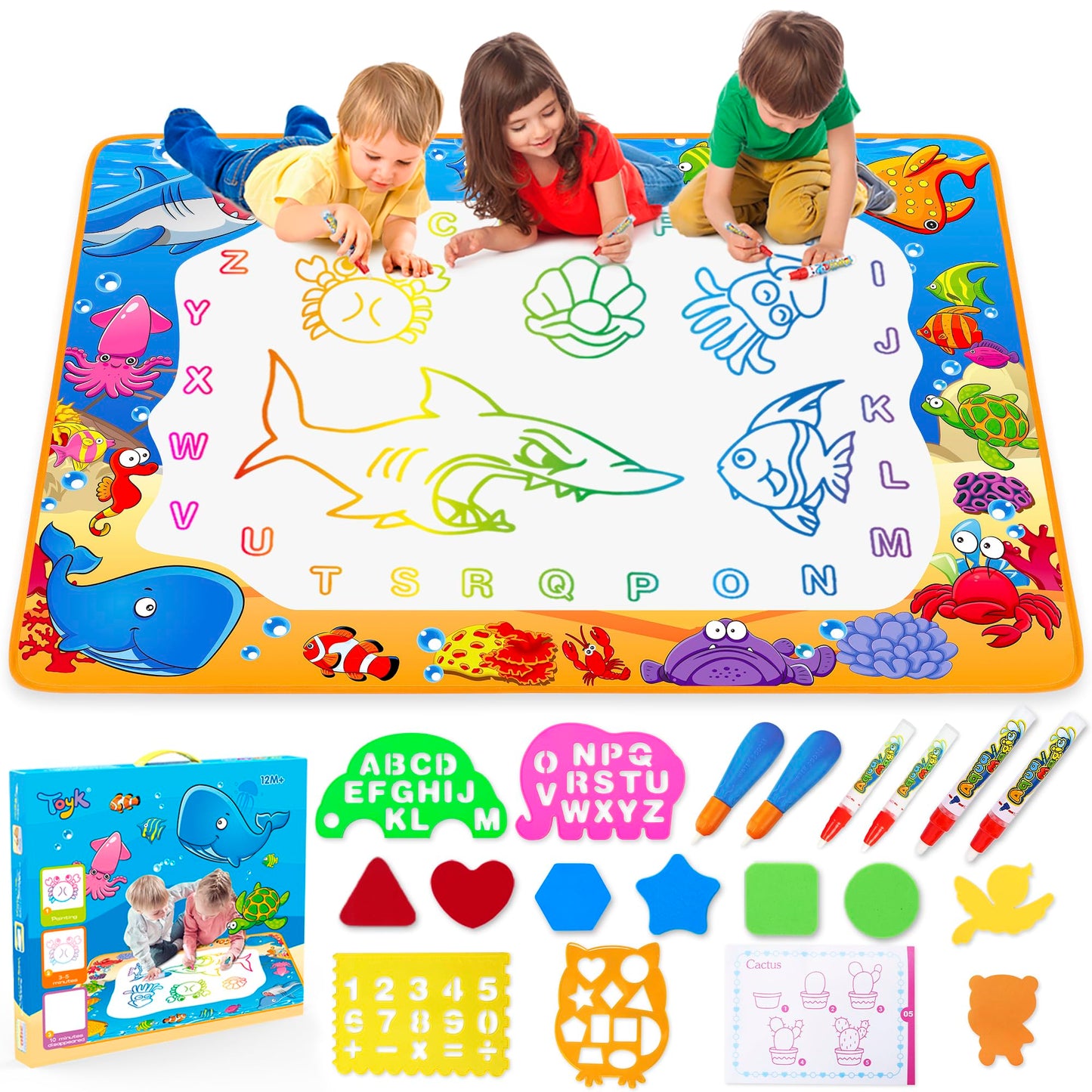 Toyk Water Doodle Mat – Large 40x28 Inch Water Drawing Toy for Kids, Educational, Mess-Free Fun