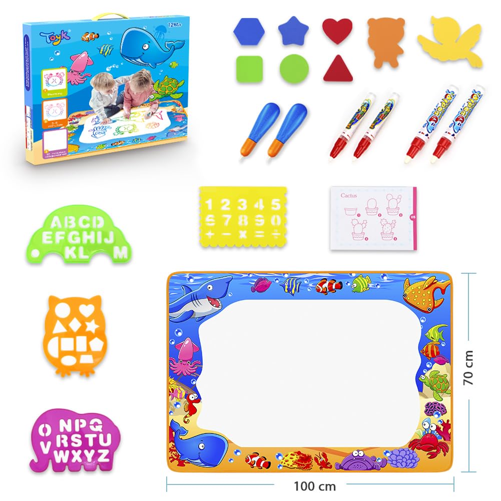 Toyk Water Doodle Mat – Large 40x28 Inch Water Drawing Toy for Kids, Educational, Mess-Free Fun