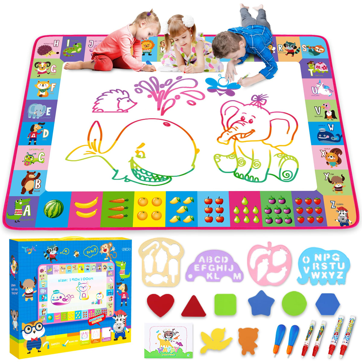Toyk Water Doodle Mat – Pink Water Art Pad for Kids (Ages 3-12)