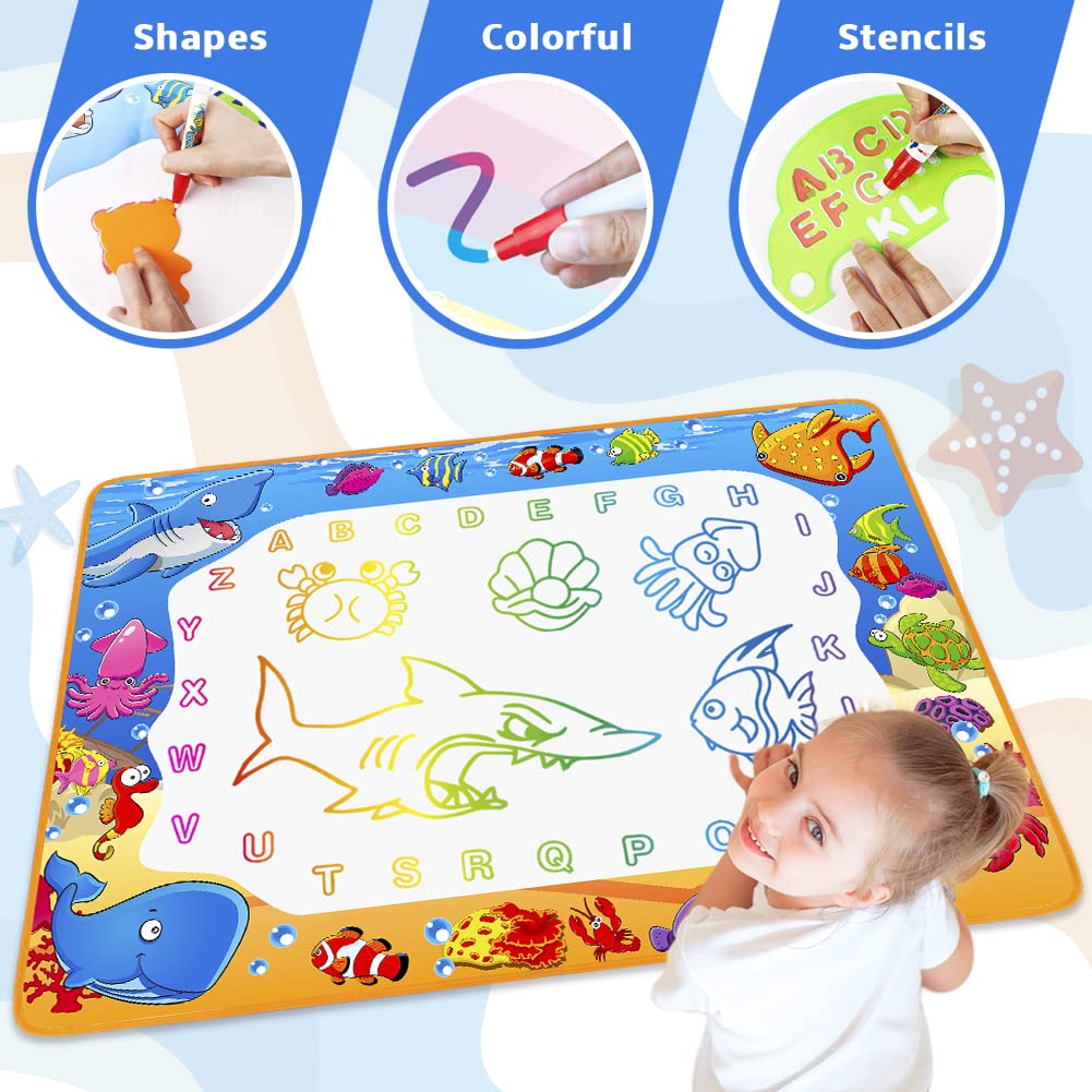 Toyk Water Doodle Mat – Large 40x28 Inch Water Drawing Toy for Kids, Educational, Mess-Free Fun