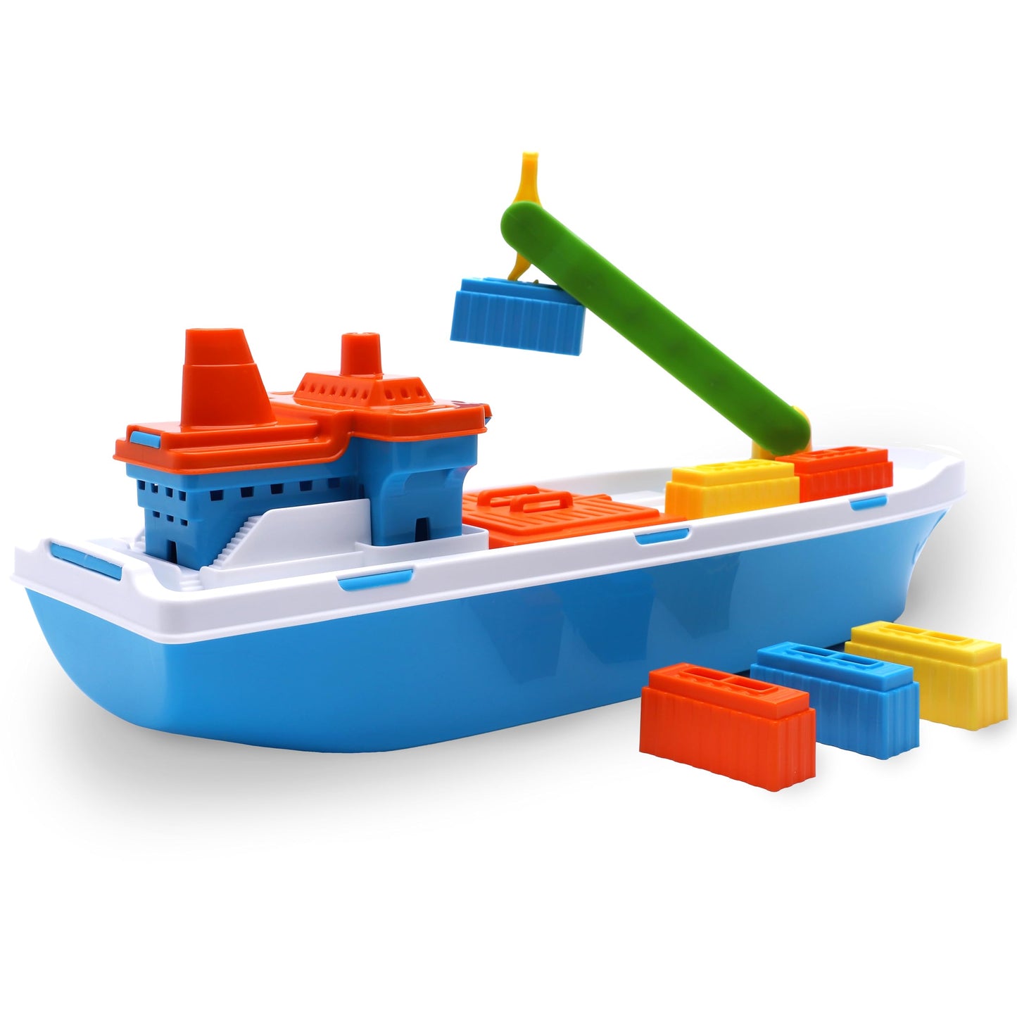 Toyland 41cm Colourful Cargo Ship with Moveable Doors & Crane – 6 Containers | Bath & Pool Toy 3+