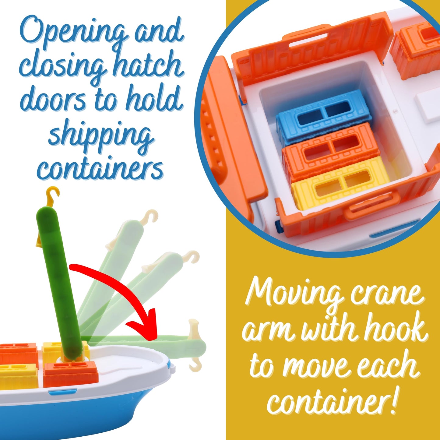 Toyland 41cm Colourful Cargo Ship with Moveable Doors & Crane – 6 Containers | Bath & Pool Toy 3+